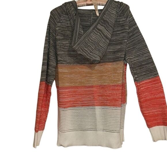 Multicolor Stripe Colorblock Pointelle Knit Full Hooded Sweater Ladies Large - Picture 2 of 7